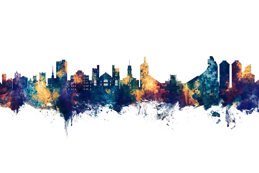 Boulder Colorado Skyline Blue & Bronze Mural Wallpaper