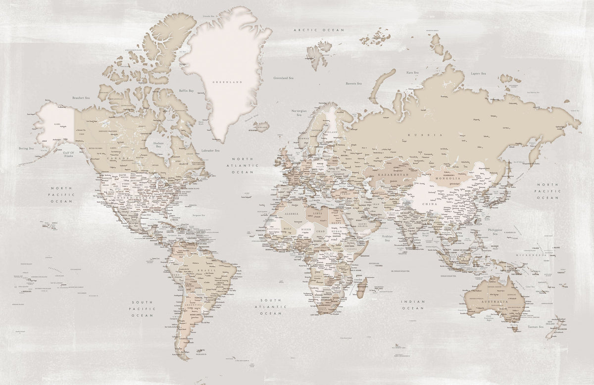 World Map Cities - Lucille Mural Wallpaper - pure wallpaper artwork