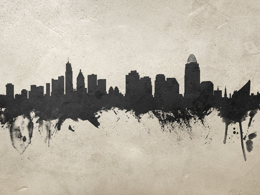 Cincinnati Ohio Skyline Concrete Mural Wallpaper