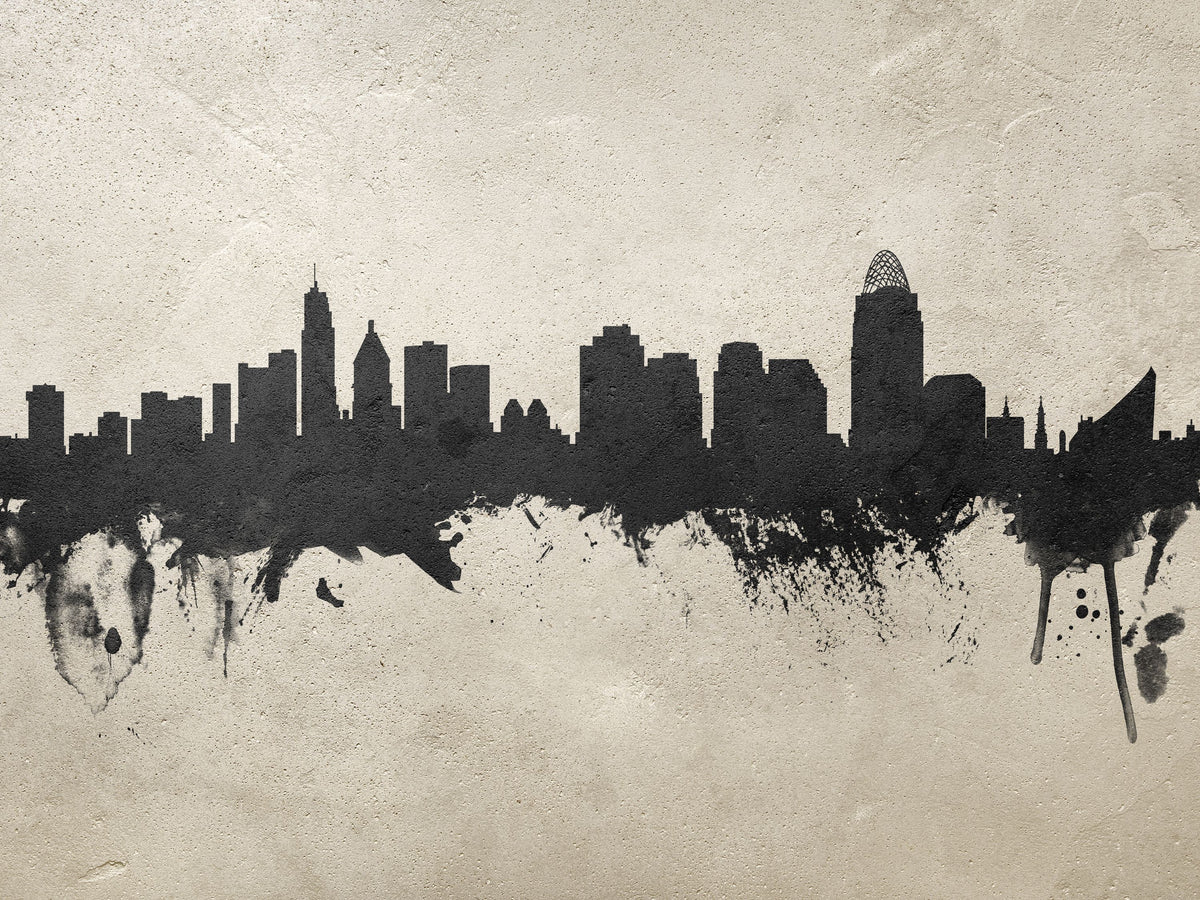 Cincinnati Ohio Skyline Concrete Mural Wallpaper - pure wallpaper artwork