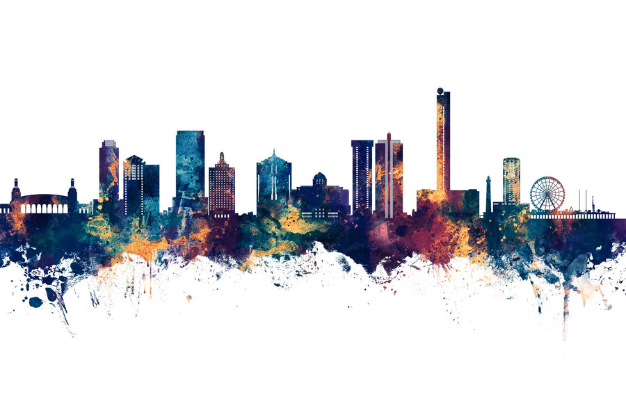 Atlantic City New Jersey Skyline Blue & Bronze Mural Wallpaper