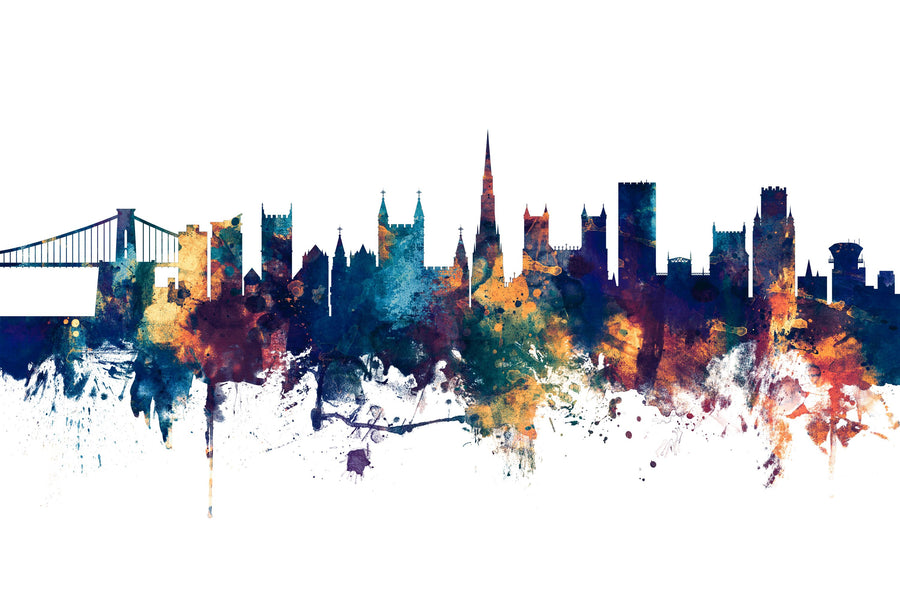 Bristol England Skyline Blue & Bronze Mural Wallpaper