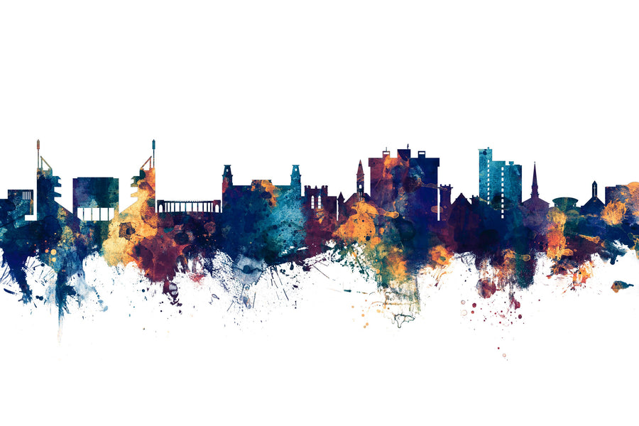 Fayetteville Arkansas Skyline Blue & Bronze Mural Wallpaper