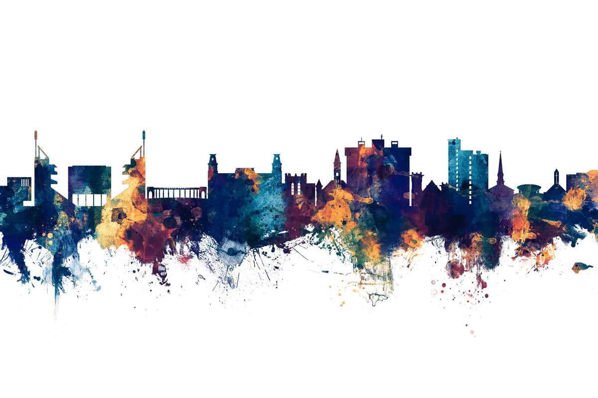 Fayetteville Arkansas Skyline Blue & Bronze Mural Wallpaper - pure wallpaper artwork