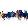 Fayetteville Arkansas Skyline Blue & Bronze Mural Wallpaper - pure wallpaper artwork