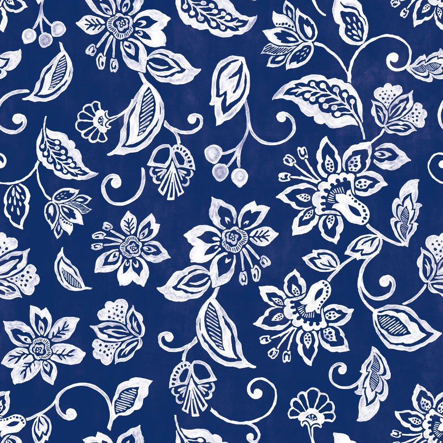 Sino Flowers Blue Mural Wallpaper