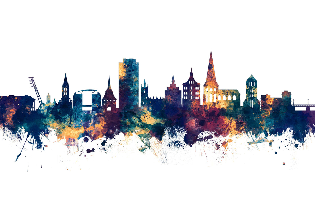 Rostock Germnay Skyline Blue & Bronze Mural Wallpaper - pure wallpaper artwork