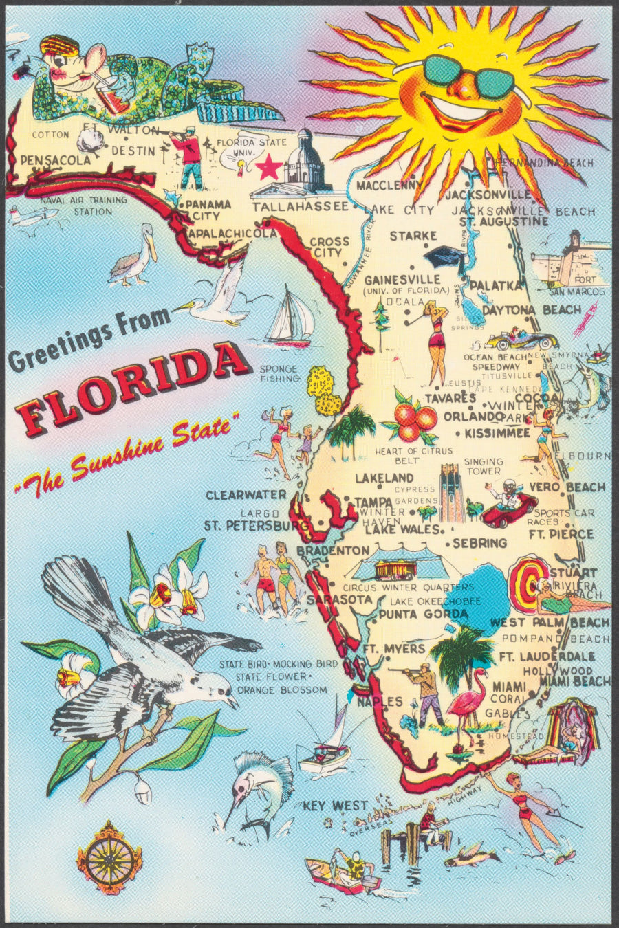 Vintage Florida Travel Map Mural Wallpaper