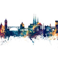 Luxembourg City Skyline Blue & Bronze Mural Wallpaper - pure wallpaper artwork