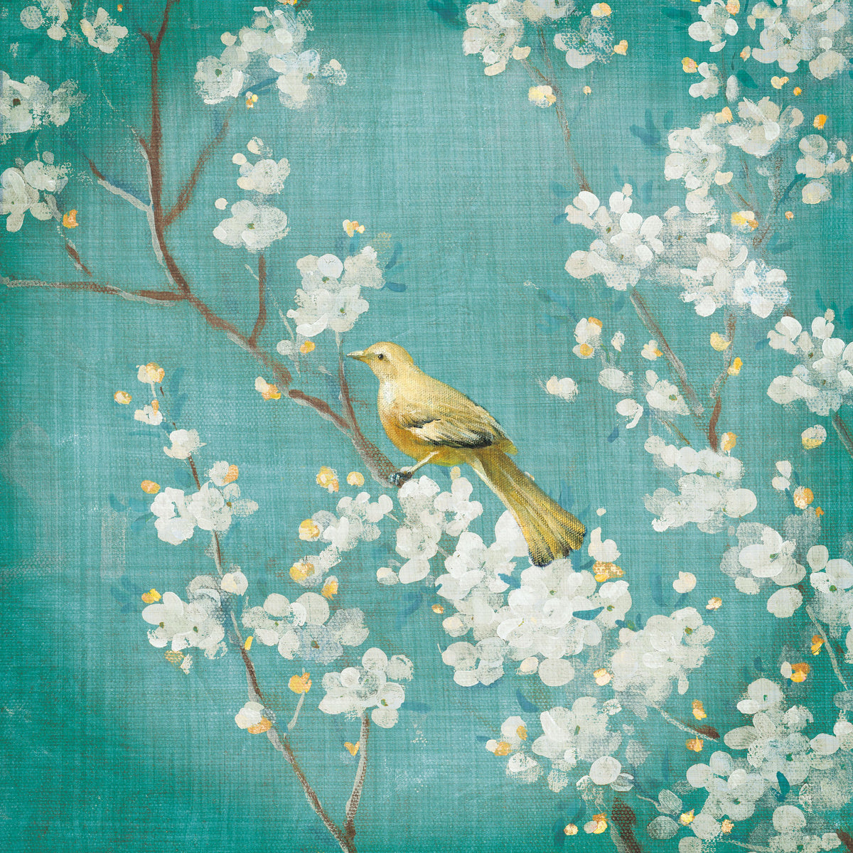 White Cherry Blossoms II on Blue Aged Mural Wallpaper - pure wallpaper artwork