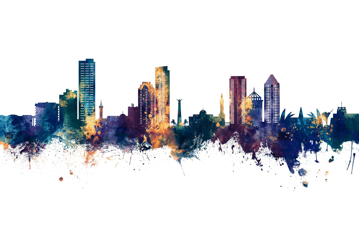 Umm Al Quwain Skyline Blue & Bronze Mural Wallpaper - pure wallpaper artwork