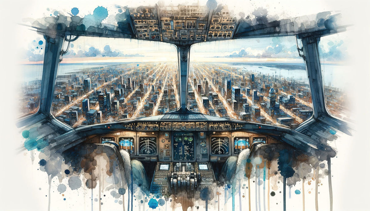 Cityscape From Airplane Cockpit Mural Wallpaper - pure wallpaper artwork
