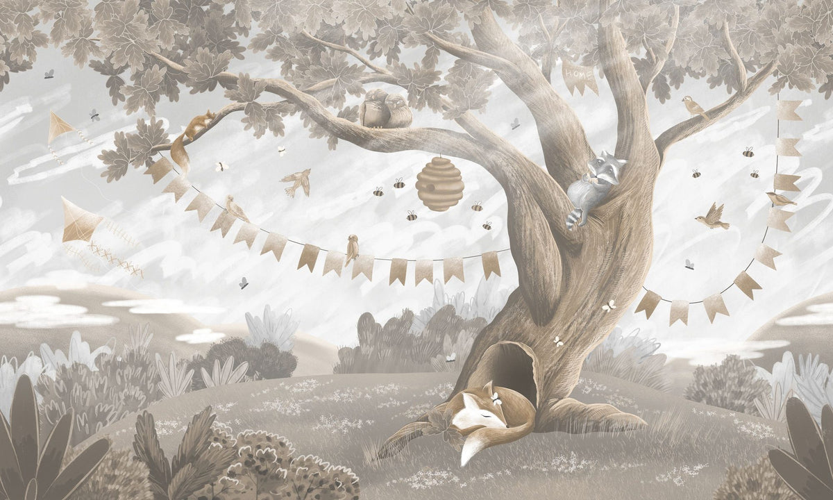 Oak Hill Slumber, Beige Mural Wallpaper - pure wallpaper artwork