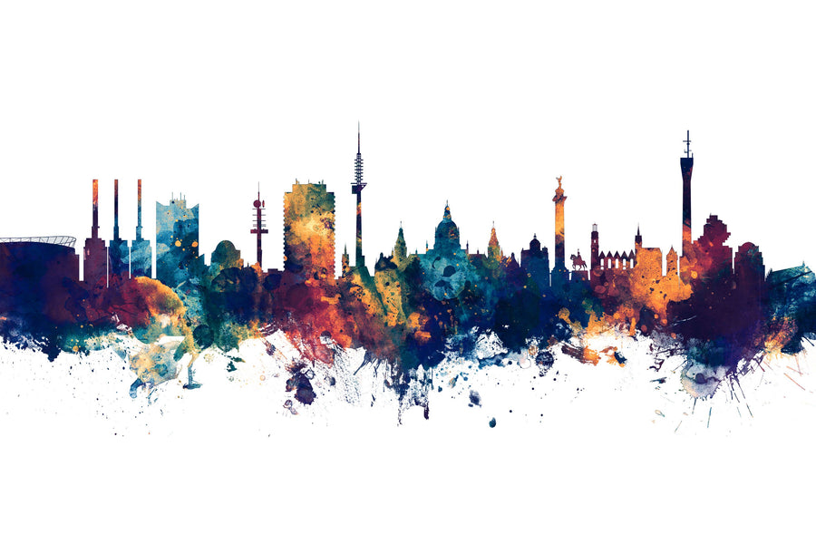 Hannover Germany Skyline Blue & Bronze Mural Wallpaper