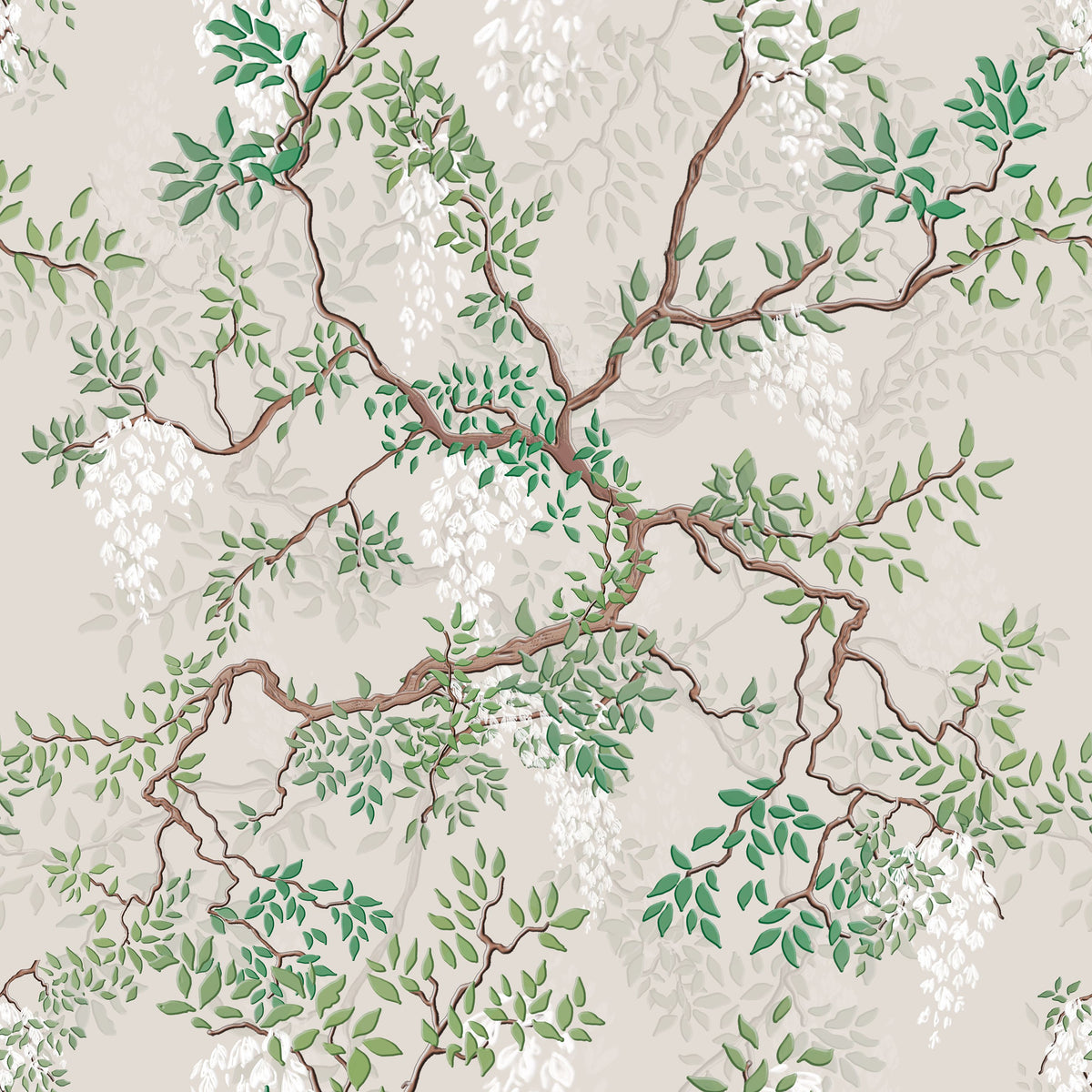 Climbing Wisteria, Greige Mural Wallpaper - pure wallpaper artwork