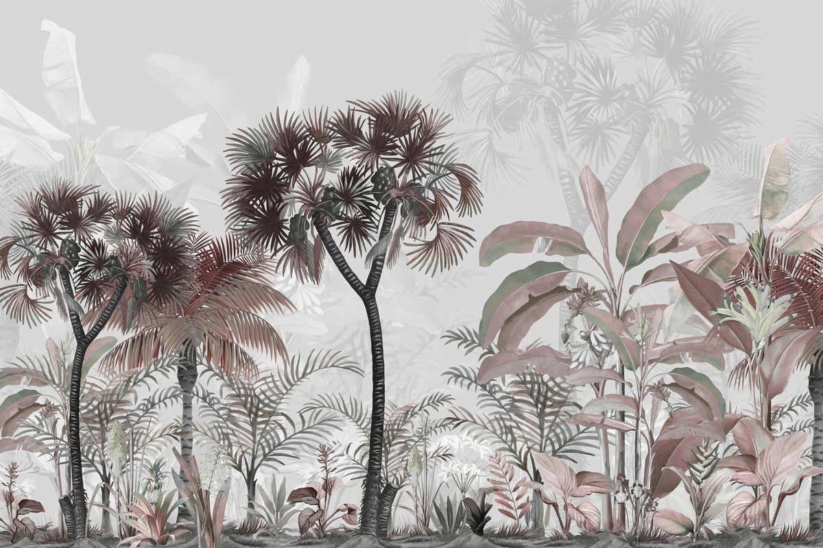 Tropical Forest Strolls Light Blue Mural Wallpaper - pure wallpaper artwork