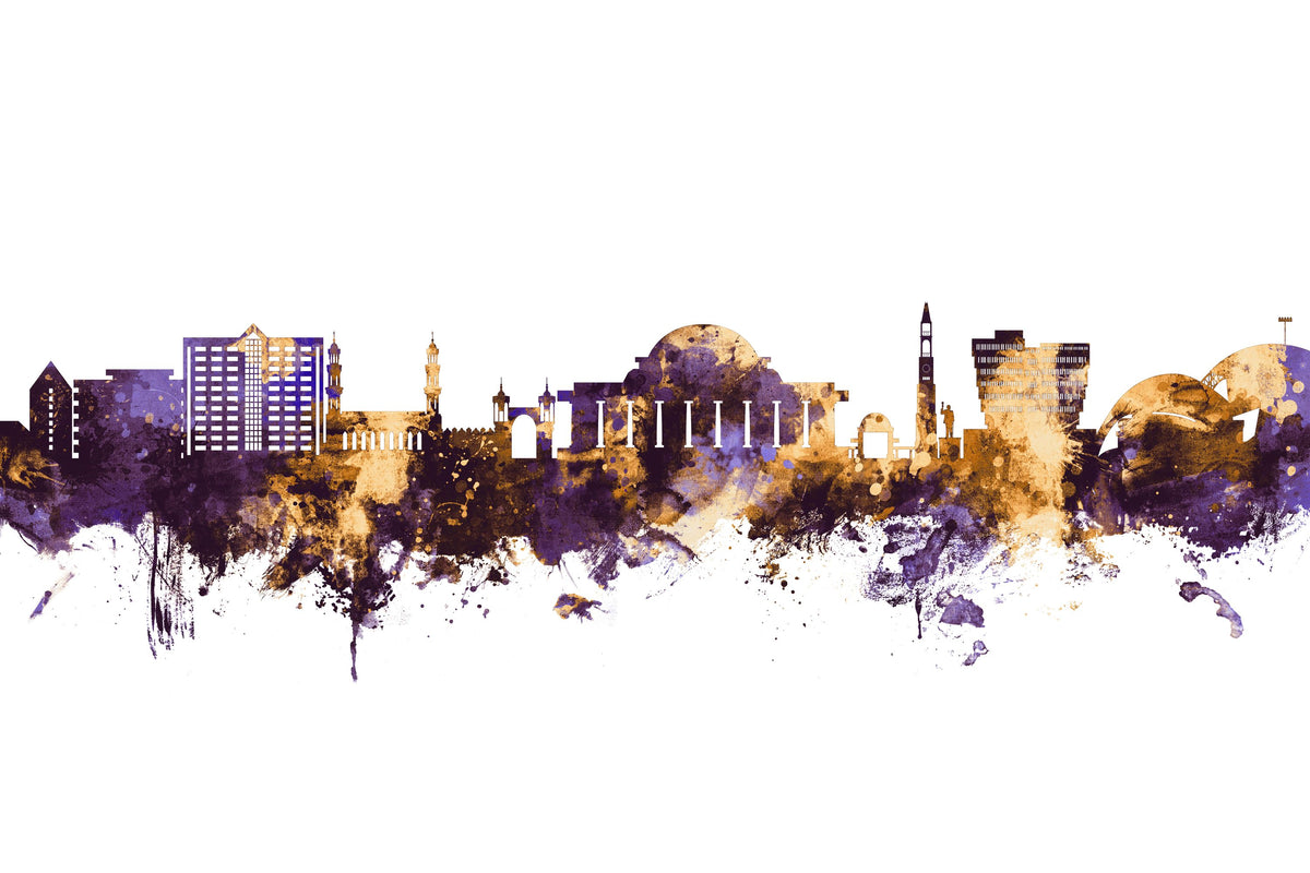 Lilongwe Malawi Skyline Purple & Gold Mural Wallpaper - pure wallpaper artwork