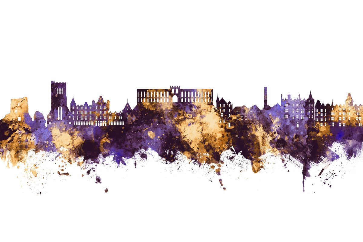 Oban Scotland Skyline Purple & Gold Mural Wallpaper - pure wallpaper artwork