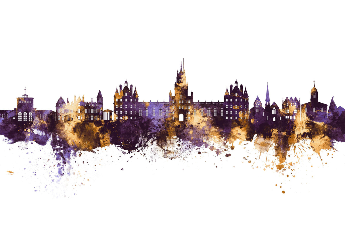 Egham England Skyline Purple & Gold Mural Wallpaper - pure wallpaper artwork