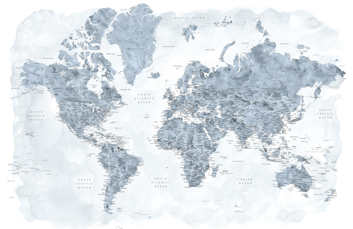 World Map Cities - Jacq Mural Wallpaper - pure wallpaper artwork