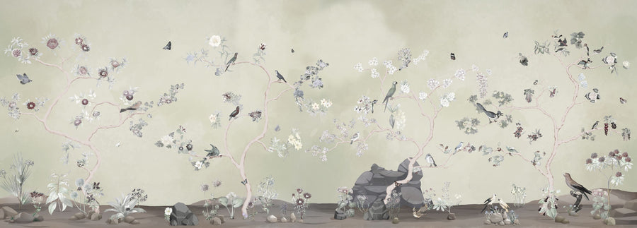 Birds in the Garden Light Green Mural Wallpaper