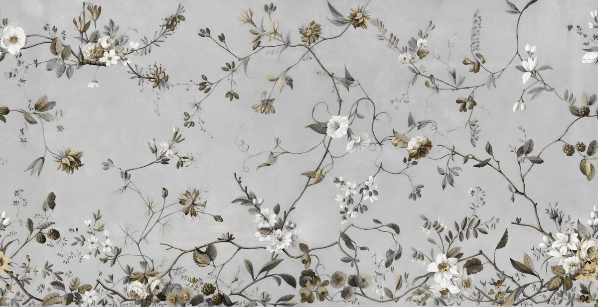 Floral Heaven, Ecru Mural Wallpaper - pure wallpaper artwork