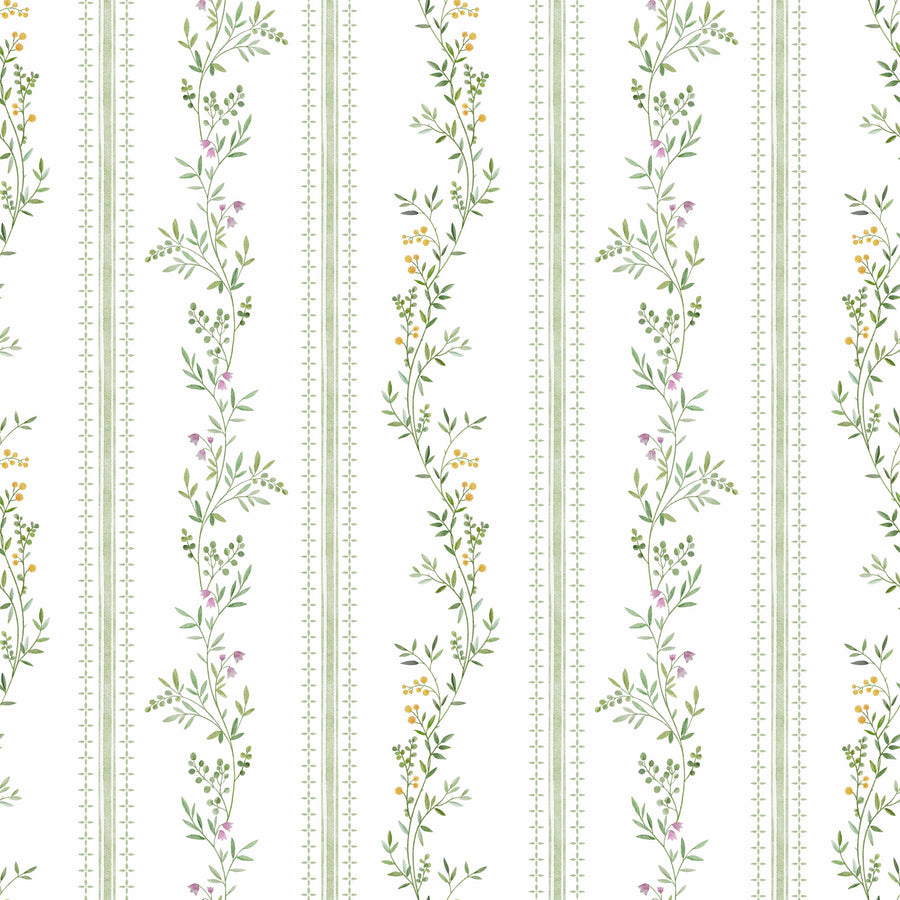 Botanical Pinstripe Mural Wallpaper