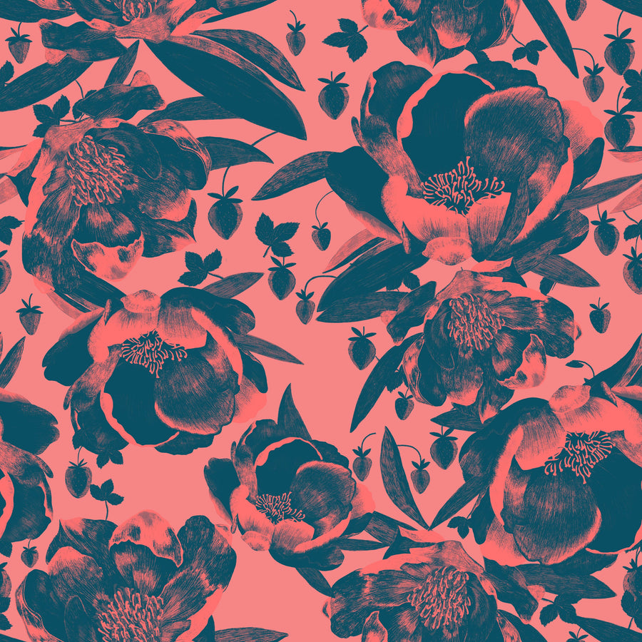 Pop Peonies, Pink & Teal Mural Wallpaper