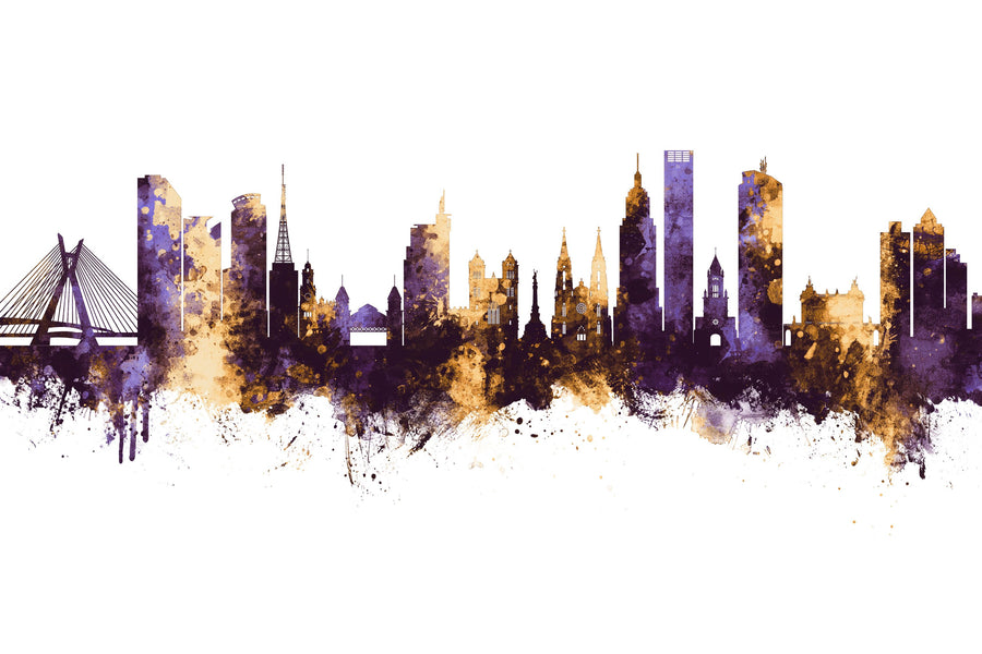 São Paulo Brazil Skyline Purple & Gold Mural Wallpaper