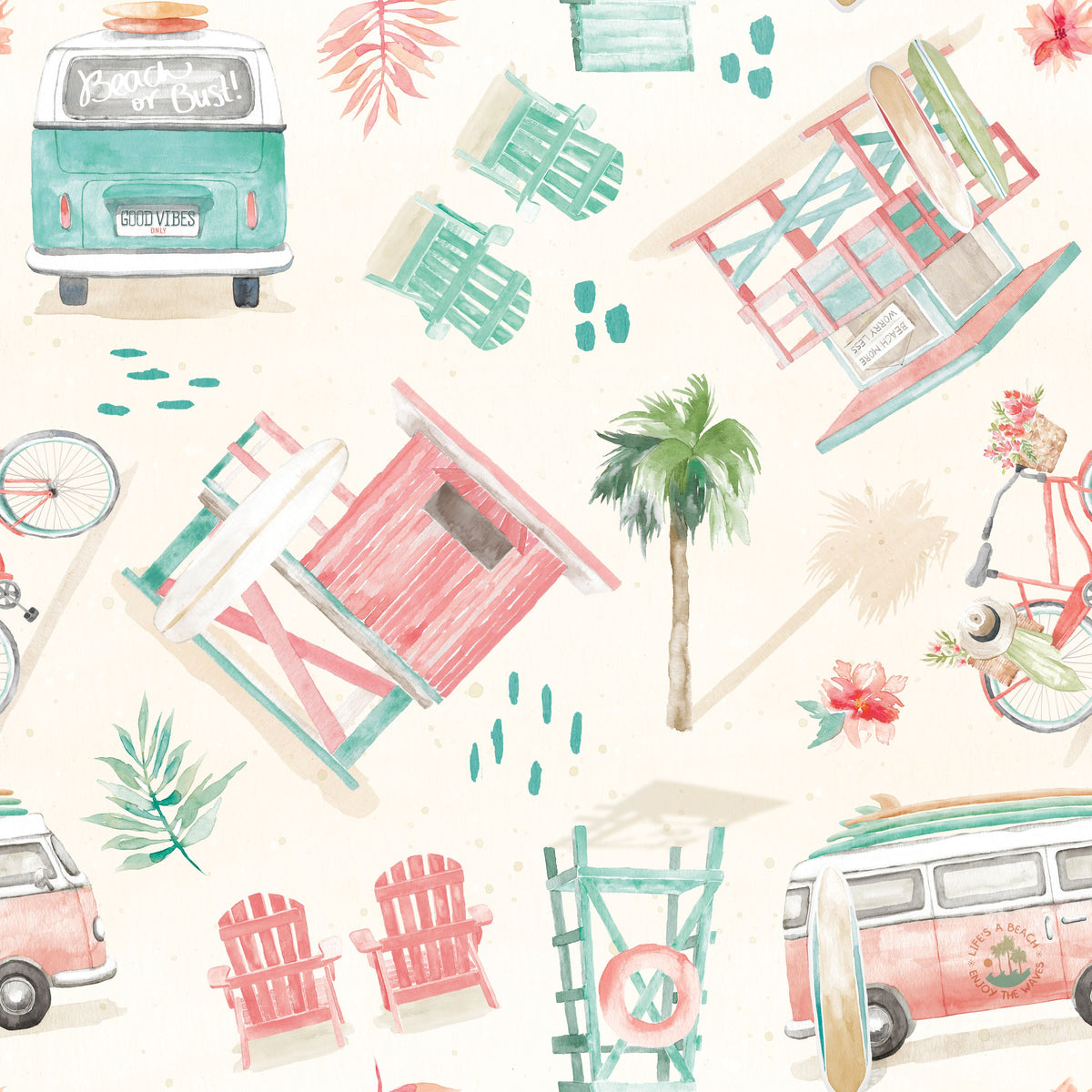 Surf Time White Mural Wallpaper - pure wallpaper artwork