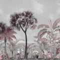 Tropical Forest Strolls Gray Blue Mural Wallpaper - pure wallpaper artwork