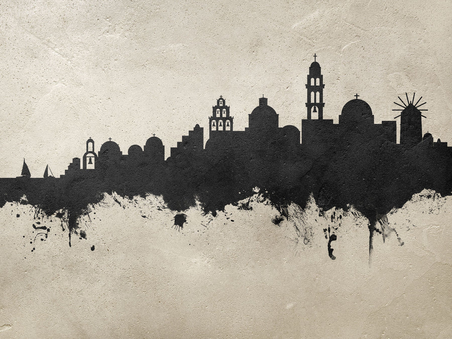 Santorini Skyline Concrete Mural Wallpaper
