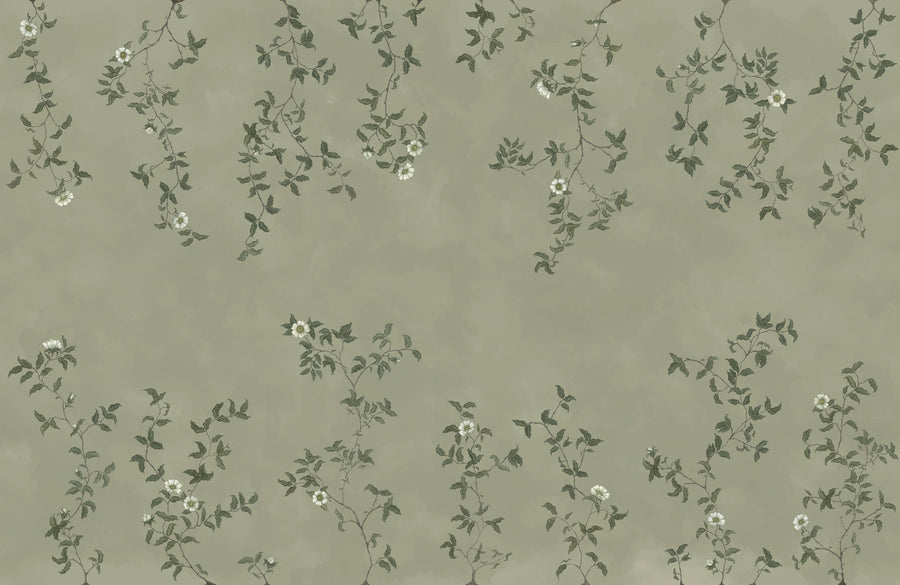 Rambling Rose, Ivory on Jade Mural Wallpaper