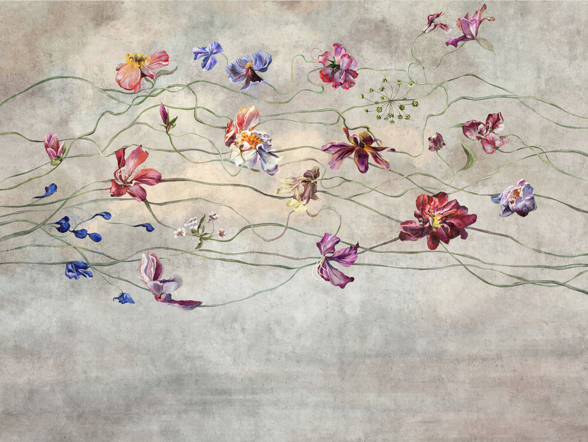 Twisted Flowers Mural Wallpaper - pure wallpaper artwork