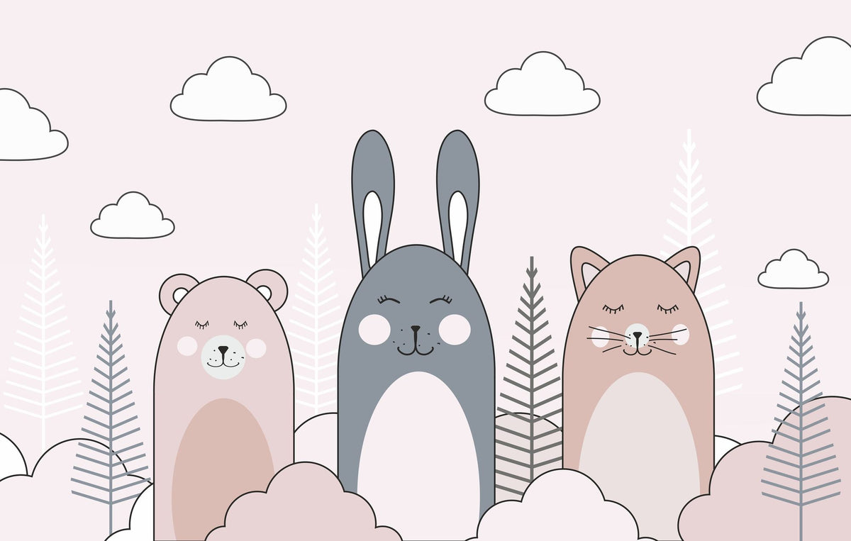 Sleeping Bunny Pink Mural Wallpaper - pure wallpaper artwork