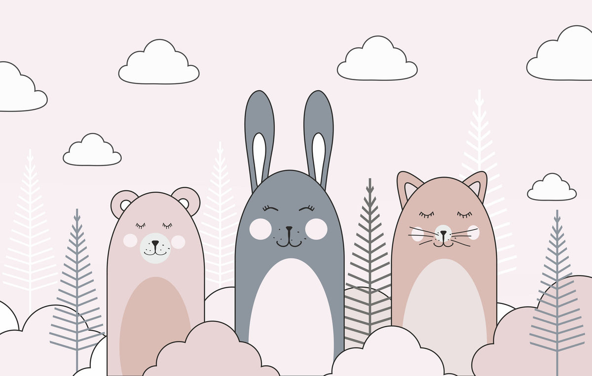 Sleeping Bunny Pink Mural Wallpaper - pure wallpaper artwork
