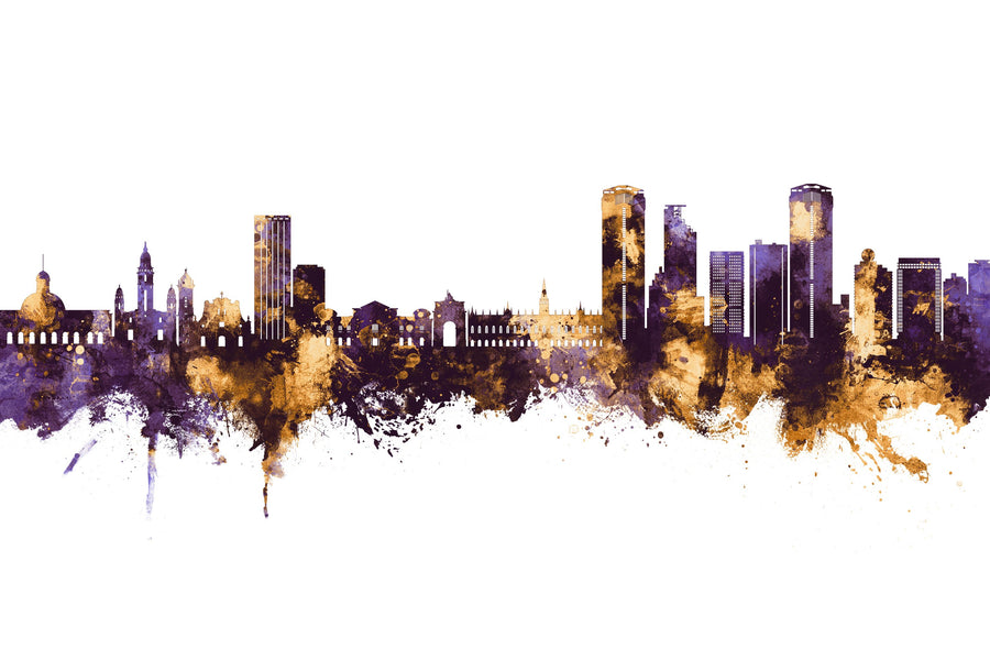 Caracas Skyline Purple & Gold Mural Wallpaper