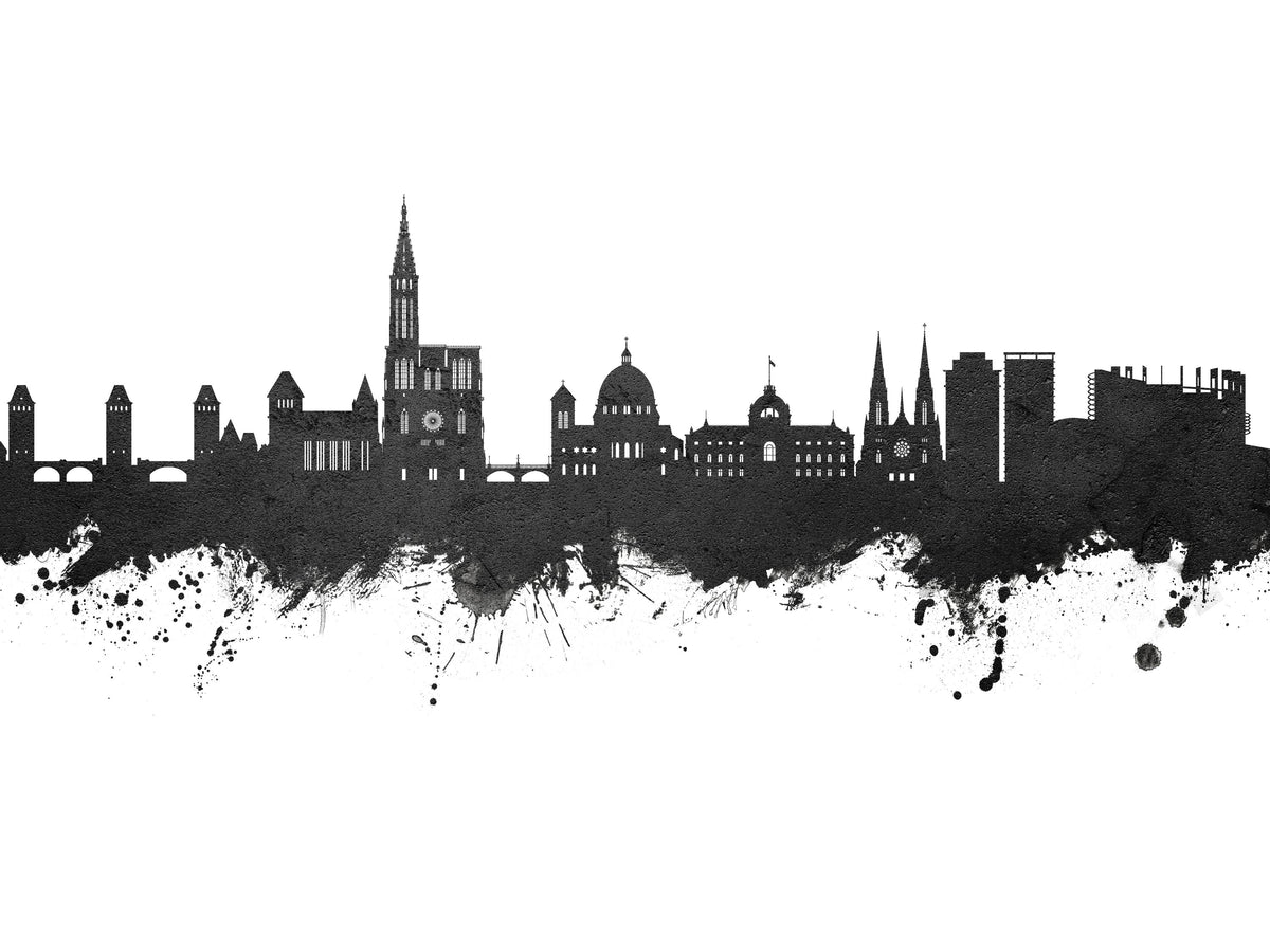 Strasbourg France Skyline Black & White Mural Wallpaper - pure wallpaper artwork