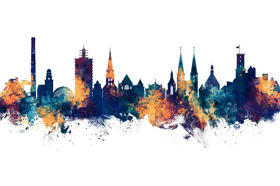 Bielefeld Germany Skyline Blue & Bronze Mural Wallpaper