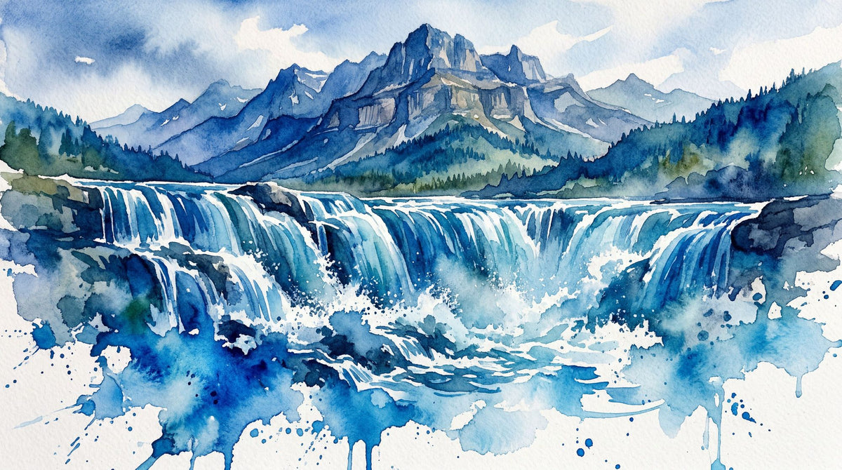 Nordic Waterfall - Watercolor Landscapes Series Mural Wallpaper - pure wallpaper artwork