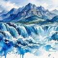 Nordic Waterfall - Watercolor Landscapes Series Mural Wallpaper - pure wallpaper artwork
