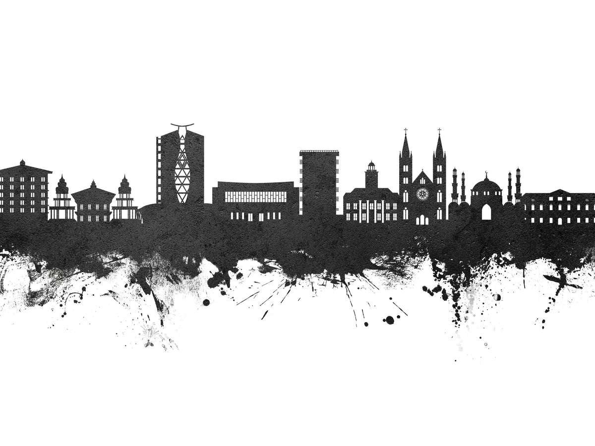 Paramaribo Suriname Skyline Black & White Mural Wallpaper - pure wallpaper artwork