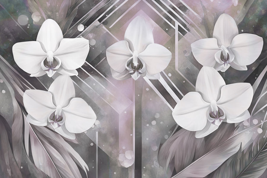 Geometry and Orchids Pink Mural Wallpaper