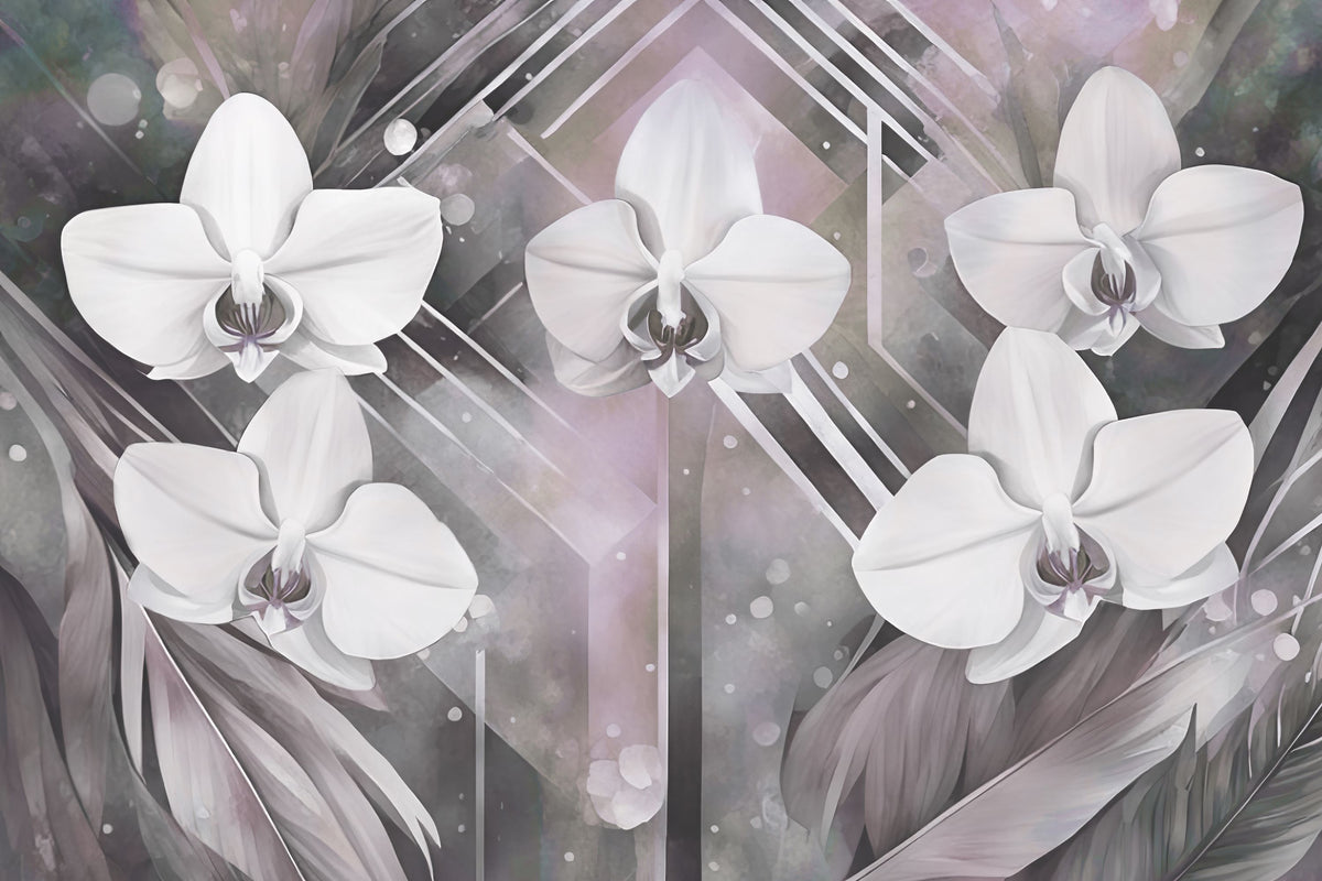 Geometry and Orchids Pink Mural Wallpaper - pure wallpaper artwork