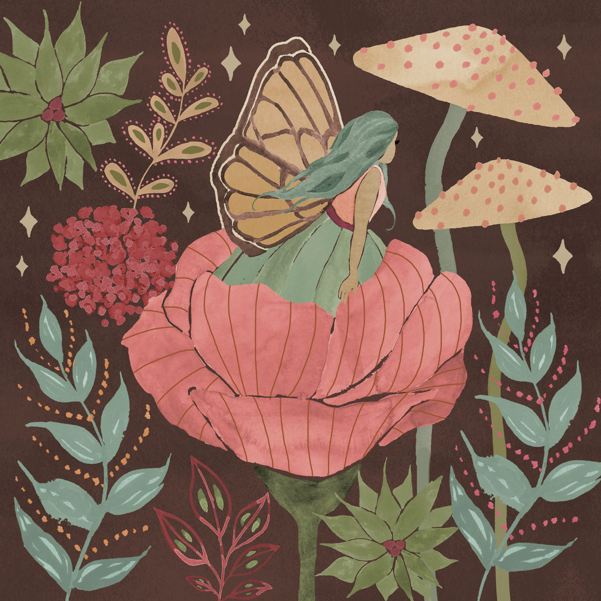 Floralscape Fairies II Dark Mural Wallpaper - pure wallpaper artwork