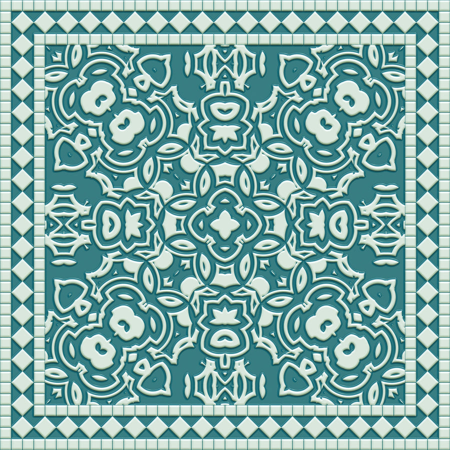 Mission Cement Tiles, Teal Mural Wallpaper