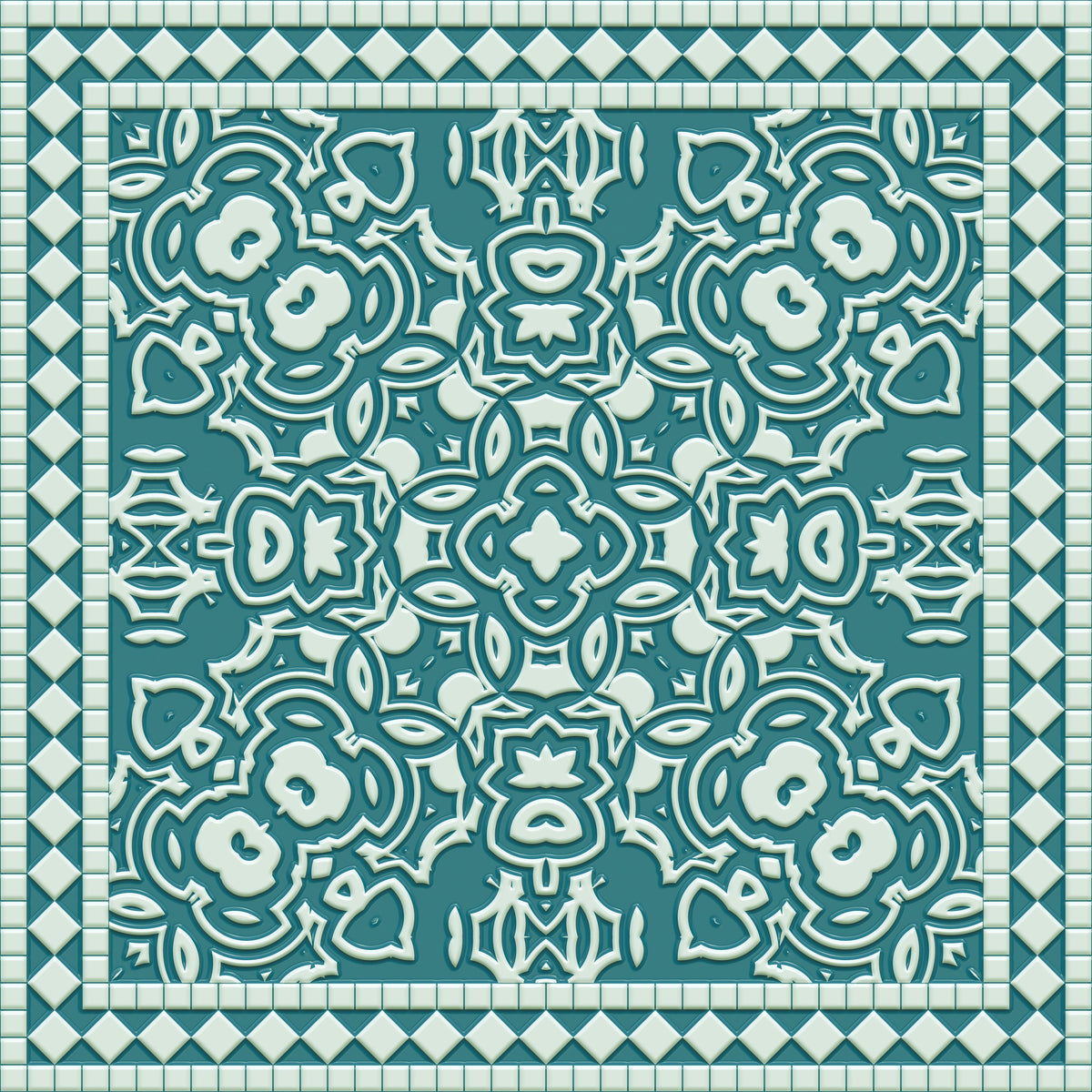 Mission Cement Tiles, Teal Mural Wallpaper - pure wallpaper artwork
