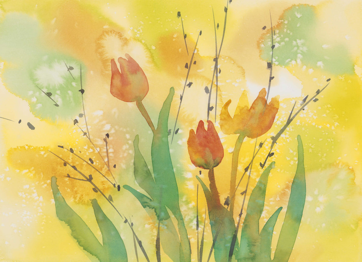 Watercolor Tulip Dream Mural Wallpaper - pure wallpaper artwork