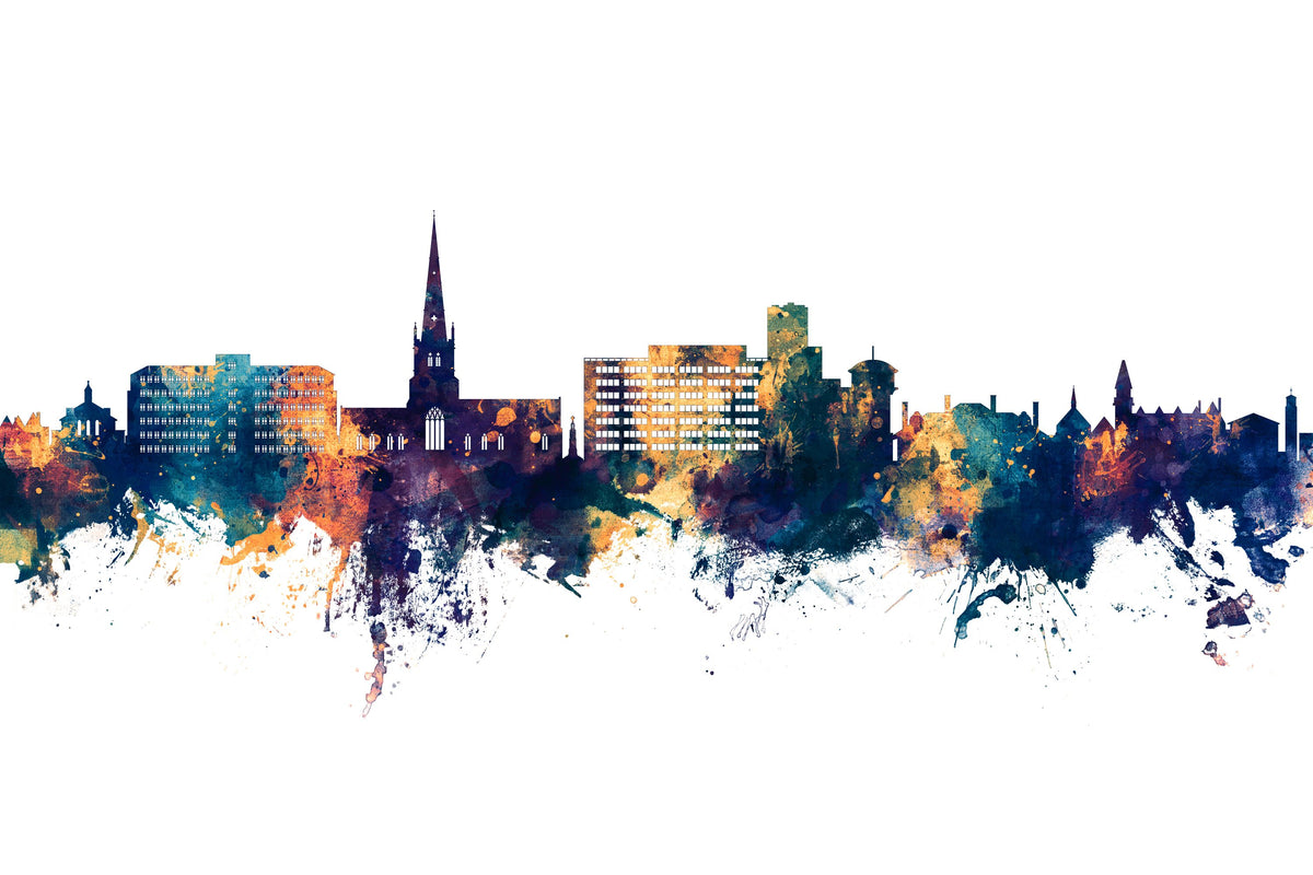 Solihull England Skyline Blue & Bronze Mural Wallpaper - pure wallpaper artwork