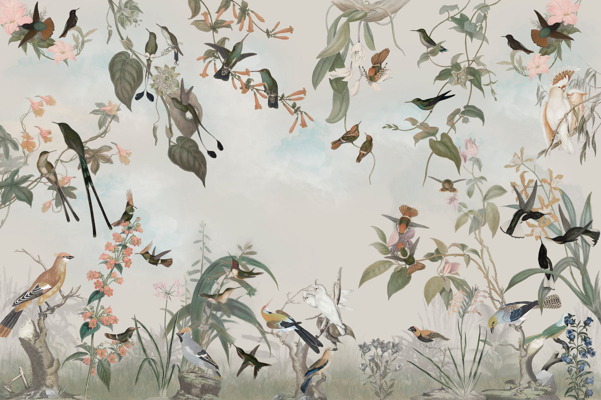 Birds Nectar Mural Wallpaper - pure wallpaper artwork